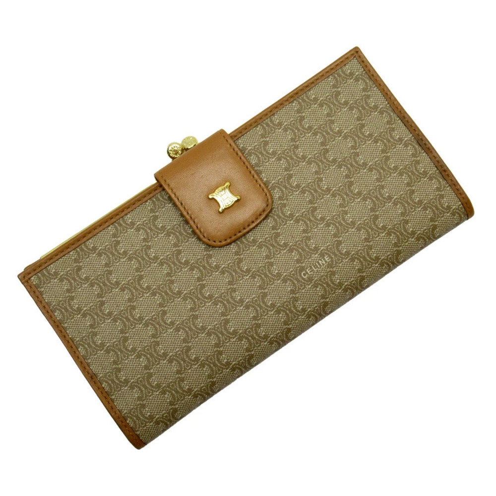 Celine Bi fold Long Wallet Macadam Brown Gold Canvas Leather